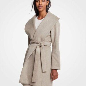 Ann Taylor Wool Shawl Collar Wrap Belted Coat Taupe